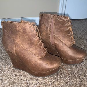 Tan Wedge Platform Boots